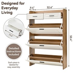 Shoe Cabinet with 3 Hidden Flip Drawers & 2 Storage drawer