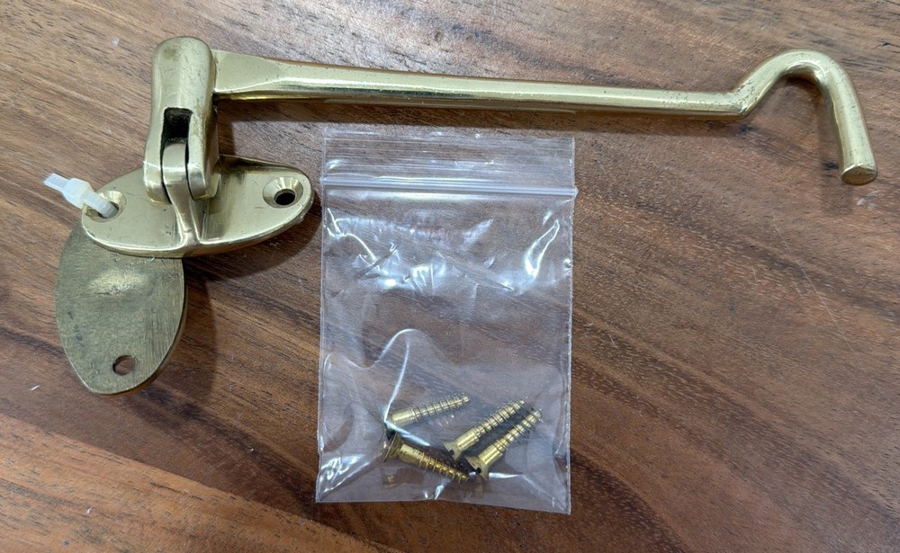 Solid Brass Cabin Eye Hook Latch 5 1/4” for Doors/Cabinet NOSw/3/4” Brass Screws