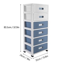 33in Blue White 6-Drawer Organizer, Household/Office Storage Cabinet Drawer Type