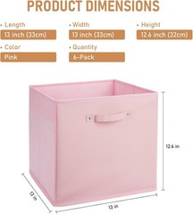 6-Pack 13 Inch Fabric Storage Bins Faux Leather Handle Foldable Cube Organizer