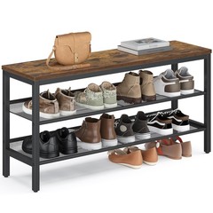 VASAGLE 3 Tier Shoe Rack Bench, One Piece Shelves, Shoe Storage Organizer wit…