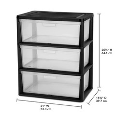 2 Pack Sterilite Wide 3 Drawer Tower Black Plastic Storage Organizer Cart Unit
