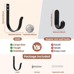 Wall Hooks for Hanging, Large Coat Hooks Wall Mount, Heavy Duty Screw in Metal H