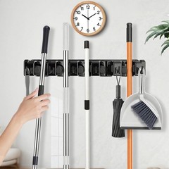 2 Packs Broom Holder Wall Mount Heavy Duty Mop Organizer Tool Storage Rack Black