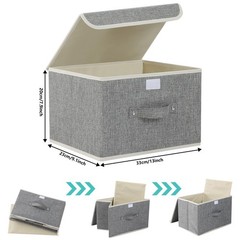 Collapsible Storage Boxes with Lids Fabric Bins 13×9.1×7.9 Grey