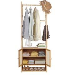 Large Bamboo Garment Rack Coat Storage Shelves Clothes Rail+ Pant Rack + Cabinet