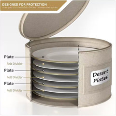 Beige Fabric Dinnerware Storage, 12 In. X 6.25 In. China Plate Container Organiz