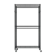 Uimoso Adjustable 3-Tier Rolling Garment Rack for Clothing Storage, Black