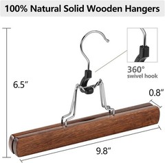 12-Pack Wooden Pants Hangers Non-Slip Skirt Trouser Clamp Walnut Finish 360 Hook
