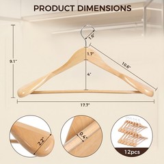 24 Pack Premium Wide Shoulder Wooden Suit Hangers with Anti-Slip Bar for Coats