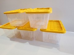 5 x Lowe’s Teeny Tiny Tote Mini Plastic Storage Totes New, Clear Yellow