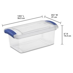 (3 pack) Sterilite 7 Quart Latch Box, Clear Plastic Storage Bin with Lid, Blue