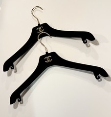 Chanel Hanger Logo Gold Black Velvet Set Of Two New Coat Hangers CC Logo