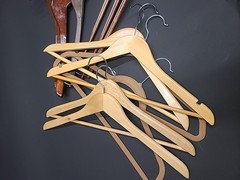 Lot – 9 Vintage Wooden & Plastic Suit Hangers – Dark Cherry & Maple Tones