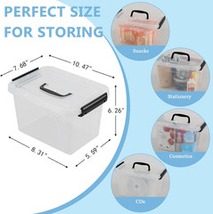 4 Pack 6L Clear Plastic Storage Bins with Lids and Handles for Easy Organizing