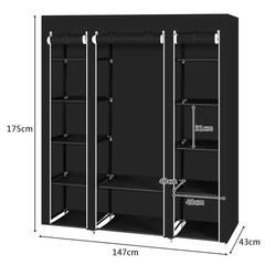 68.9 In. H X 59 In. W X 17.7 In. D Black Non-Woven Fabric Wardrobe Portable Clos