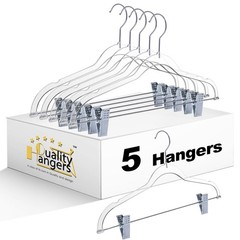 Clear Plastic Pants Hangers with Clips 5 Pack | 16.5 inch x 9.5 inch,