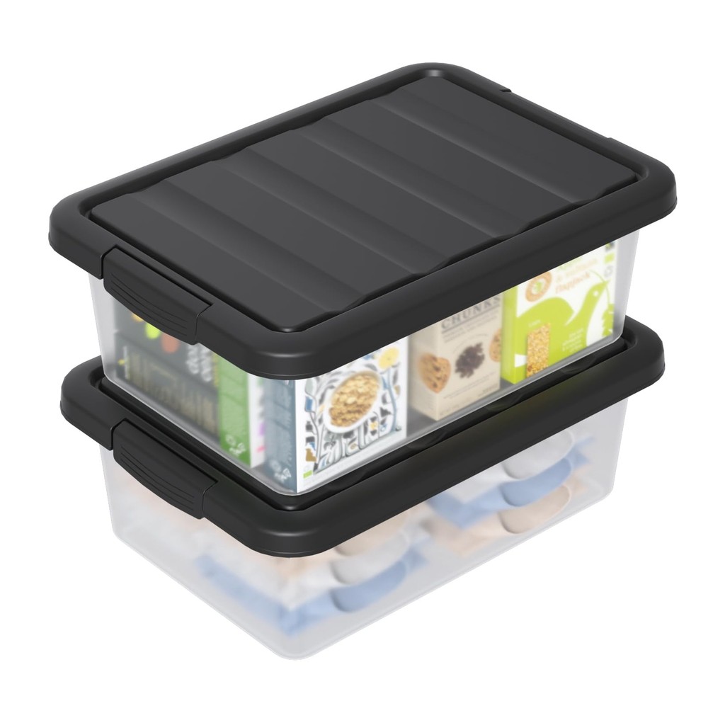 2 Packs 14 Quart Clear Storage Box Medium Container Organizer Black Lid