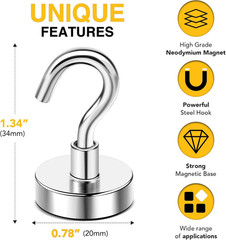 Magnetic Hooks, 50lbs Heavy Duty N52 Rare Earth Magnets with Hook 2025 Cruise Ca