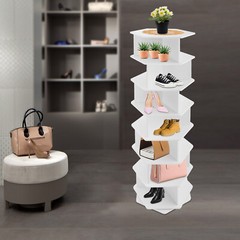 7-Tier Rotating Shoe Rack Tower 360° Spinning Shoe Display Carousel White