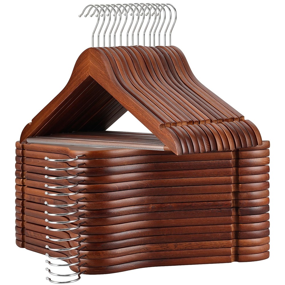 Walnut Wooden Hangers 30 Pack, Wood Clothes Hangers, Durable Coat Hanger with…