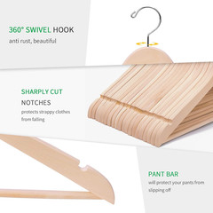 20 Pack Wooden Clothes Hangers Natural Solid Suit Coat Jacket Hangers