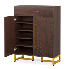 39.4 In. H X 31.5 In. W Cherry 20-Pair Shoe Storage Cabinet with Drawer and Door