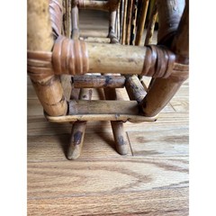 Vintage MCM Rattan Magazine Rack Burnt Bamboo Boho Circle Record Holder 16.5in