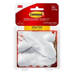 2 Packs 3M Command 4 Large Designer Hooks & 6 Adhesive Strips Per Pack Max 5 lb