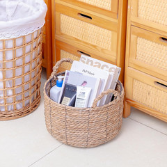 Large Round Wicker Storage Basket with Handles – 12” x 7” Water Hyacinth Bin