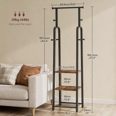 MAHANCRIS Freestanding Coat Rack 3 Shelves 8 Hooks Rustic Brown Black