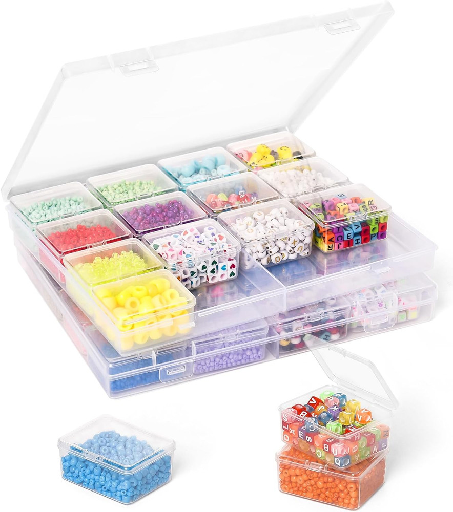 Bead Organizer Box 32 Pcs Small Clear Storage Containers with Lids for Jewelry