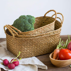 Natural Seagrass Baskets Set of 3 – Stackable Storage with Handles