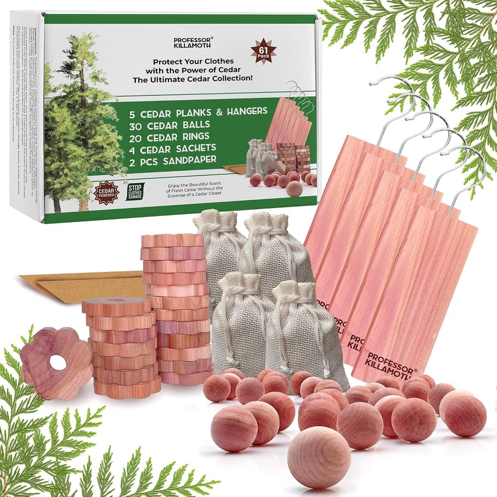61 Pack Cedar Blocks, Sachets, Rings, Balls – Stop Clothes Damage – The Ultimate