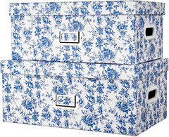 Elegant Blue and White Floral Storage Box Set – 2 Nesting Organizers