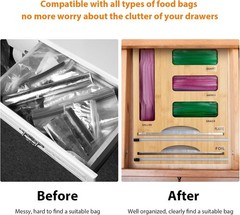 Kitchen Storage Bag Organizer with Foil Wrap Dispenser 6 in 1 Bamboo