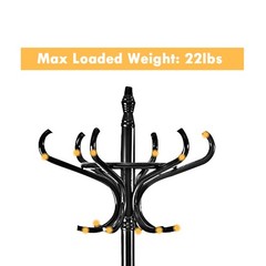 Wood Standing Hat Coat Jacket Bag Hanger with Umbrella Stand & 12 Hooks Black