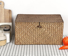 Handwoven Seagrass Wicker Shelf Baskets with Lid – X-Large Storage Bins