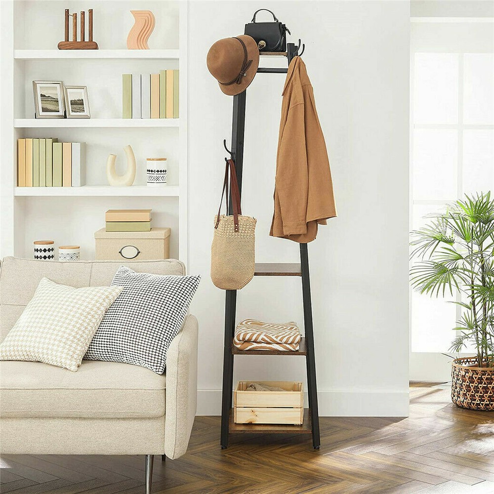 Contemporary Coat Stand Hall Trees Free Standing Coat Rack with 3 Shelves ＆ Hook
