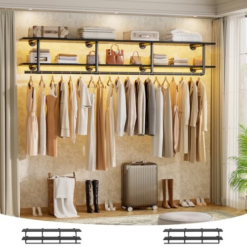 Industrial Pipe Clothes Rack with Top Shelf, 59In Space-Saving Wall 59IN Black