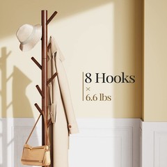 Pipishell Sturdy Wooden Coat Tree 8 Hooks 3 Adjustable Sizes For Clothes Hat