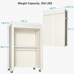 White Clothing Rack with Beige Cover, P1C Plus Rolling Closet with Wheels, Metal