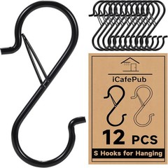 12 PCS S Hooks for Hanging with Safety Buckle, 3.5 inch Heavy Duty Metal(Black)